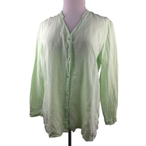 Eileen Fisher 100% Irish Linen Button Front Shirt Green Large Top Coastal Beachy - Picture 10 of 16
